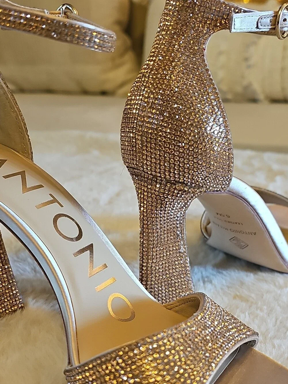 ANTONIO MELANI Rose Gold Rhinestone Ankle-Strap Heels